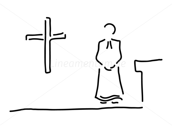 Pfarrer mit Kelch in Kirche