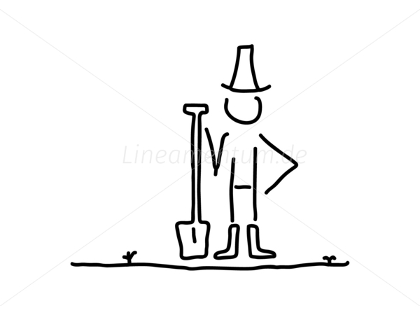 Stolzer Gaertner in Garten mit Spaten Schaufel Stolzer Gaertner in Garten mit Spaten Schaufel