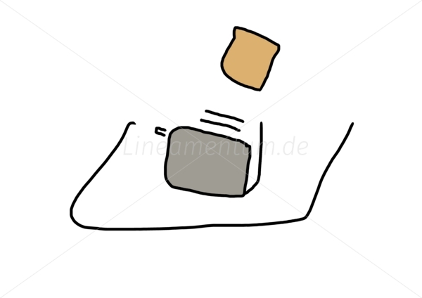 Toast Brot fliegt aus Toaster beim Fruehstueck Zeichnung Illustr